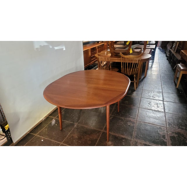 Gold Mid Century Danish Modern Teak Dining Table Two Leaves For Sale - Image 8 of 8