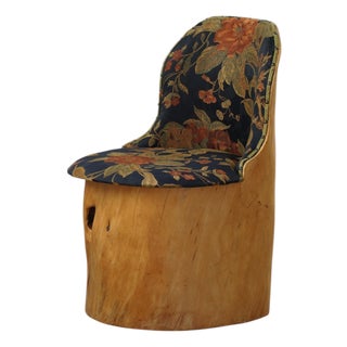 Mid-Century Swedish Pine Stump Chair / Kubstol with Floral Upholstery, 1960s For Sale