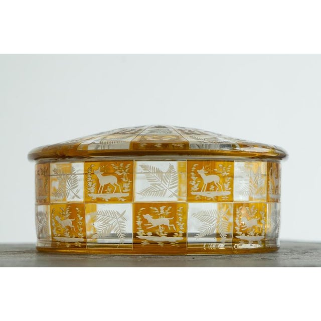 Early 20th Century Art Deco Carousel Lidded Box in Etched Glass, 1940s For Sale - Image 3 of 10