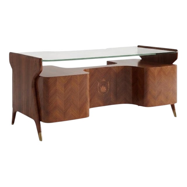 Mid-Century Wood and Brass Desk from Vittorio Dassi, Italy, 1950s For Sale