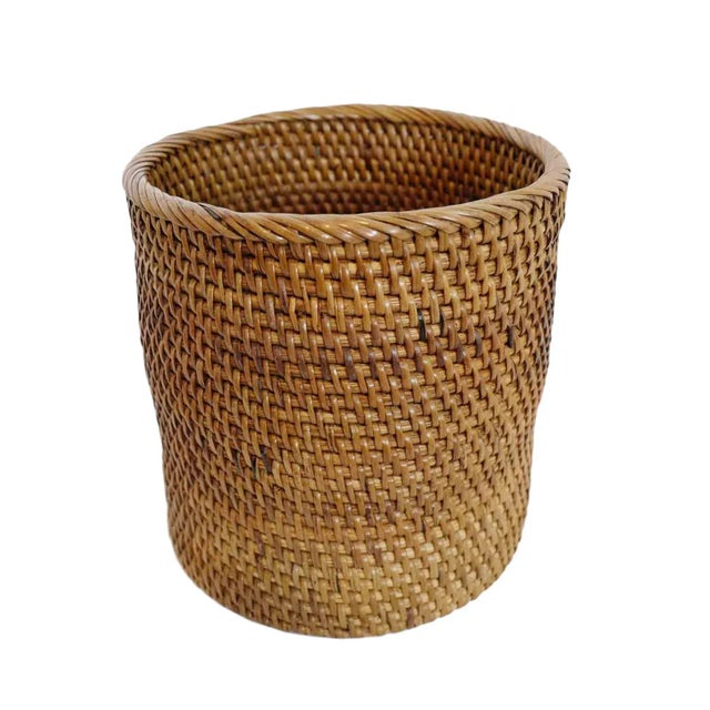 Wood Rattan Cup Holder Large For Sale - Image 7 of 7