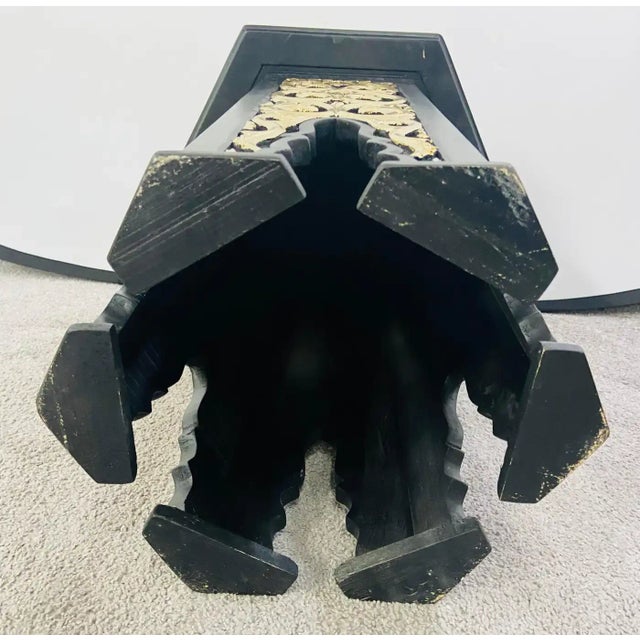 Hollywood Regency Moroccan Stye Side or End Table Black With Gold Design, a Pair For Sale - Image 12 of 12