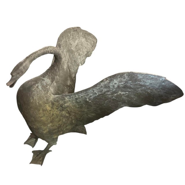 Traditional Large-Scale Verdigris Bronze Swan Garden Sculpture For Sale - Image 3 of 12