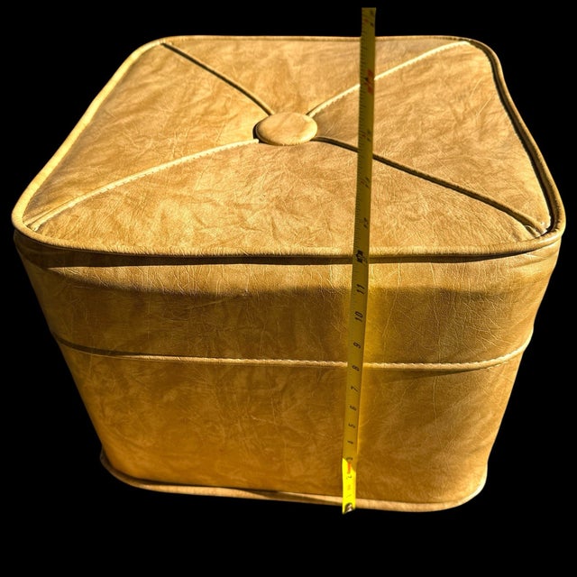 Plastic Vintage MCM Cube Square Vinyl Beige Foot Rest Ottoman For Sale - Image 7 of 9
