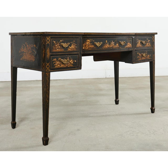 Late 19th Century English George III Style Chinoiserie Decorated Lacquer Desk For Sale - Image 5 of 18