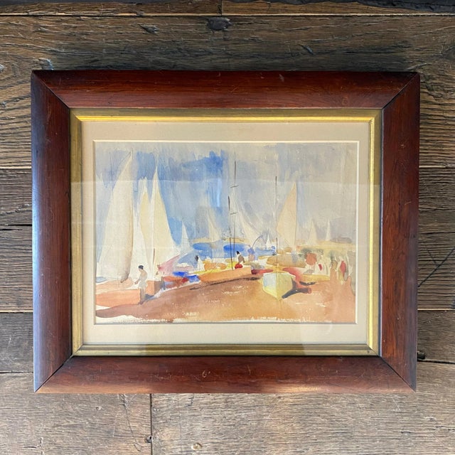 Traditional Listed British Artist Bernard Harper Wiles (1883-1966) - Framed Original Watercolor: Sailboat Regatta in England For Sale - Image 3 of 9