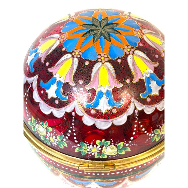Pink 1880s Magnificent Moser Cranberry Glass Imperial Egg-Form Tantalus Service For Sale - Image 8 of 18