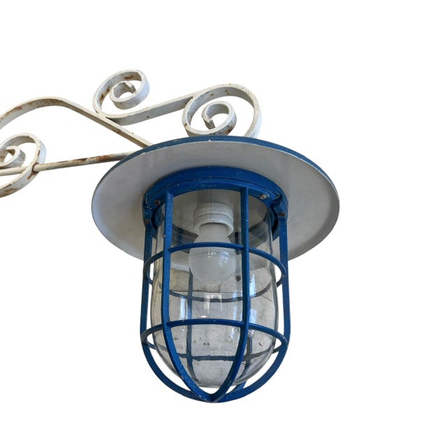 Caged Outdoor Wall Lantern Light with Scroll Bracket, 1960s For Sale - Image 6 of 12