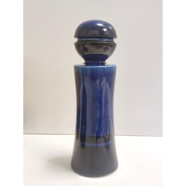 Postmodern Blue and Yellow Glazed Vase and Bottles attributed to Parravicini, 1970s, Set of 3 For Sale - Image 11 of 15