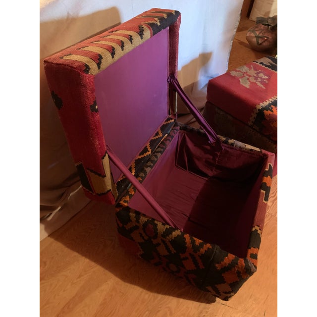 Turkish Kilim-Covered Stools With Inside Storage - Set of 2 For Sale - Image 3 of 5