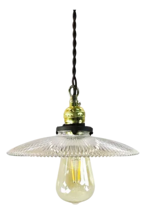 1940s Holophane Clear Glass Vintage Industrial Pendant Light 2