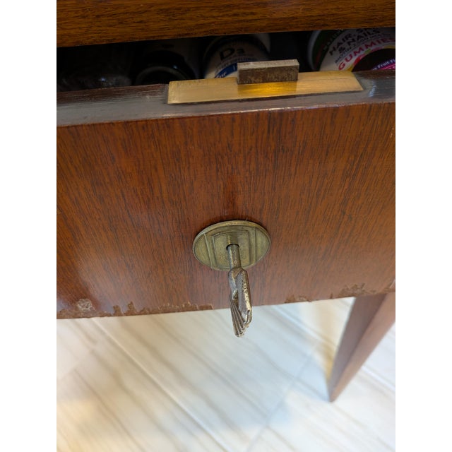 1930s French Art Deco Walnut Writing Desk With Leather Top Insert For Sale - Image 11 of 14
