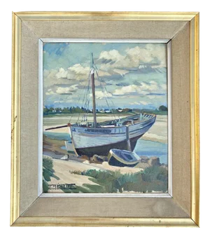 F. Meheut, Breton Boat, Oil on Hardboard