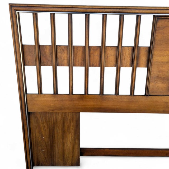Mid-Century Modern Walnut Veneer King Headboard With Chrome Trim For Sale - Image 12 of 18