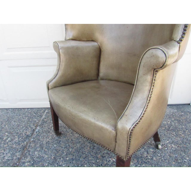 Antique English George LLL Leather Wingback Armchair For Sale - Image 17 of 18