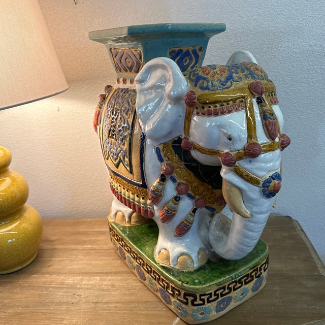 1970s Holly Wood Regency Style Ceramic Elephant Garden Stool For Sale - Image 4 of 12