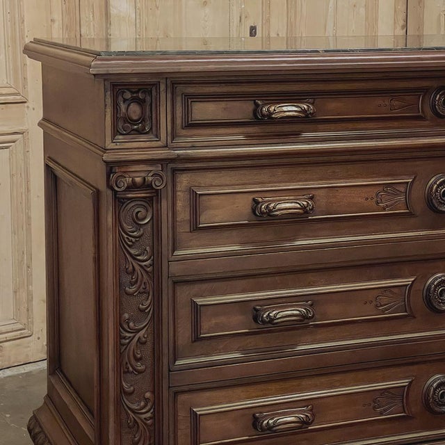 Antique Italian Renaissance Revival Walnut Nero Portoro Marble Top Commode For Sale - Image 14 of 18
