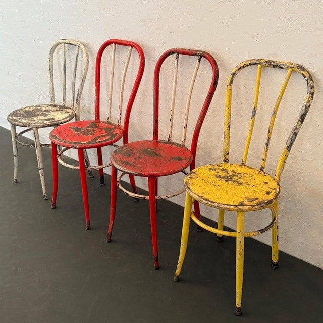 1940s Industrial Painted Steel Café Dining Chairs- Set of 4 For Sale In New York - Image 6 of 9