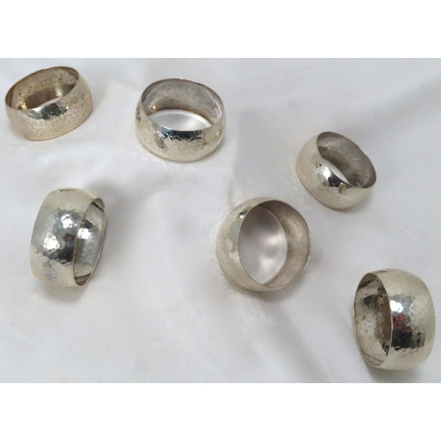 Metal Hand Made Arts & Crafts Sterling Silver Napkin Rings Set 6 For Sale - Image 7 of 13