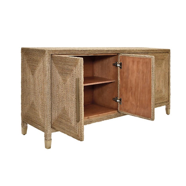 Worlds Away Matthew Izzo Home Casey Wrapped Rope Four Door Buffet With Satin Brass Door Pulls and Footcaps For Sale - Image 4 of 10