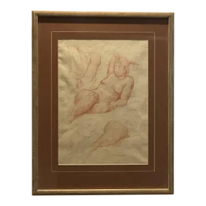 Circa 1900 Signed Artist Sketch of a Reclining Woman, American