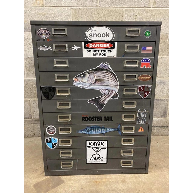 Vintage Steel Metal 11 Drawer Garage Fish Tackle Box Tool Chest Parts Cabinet For Sale - Image 11 of 11