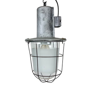 Large Industrial Cast Aluminium Cage Pendant Light, 1960s For Sale