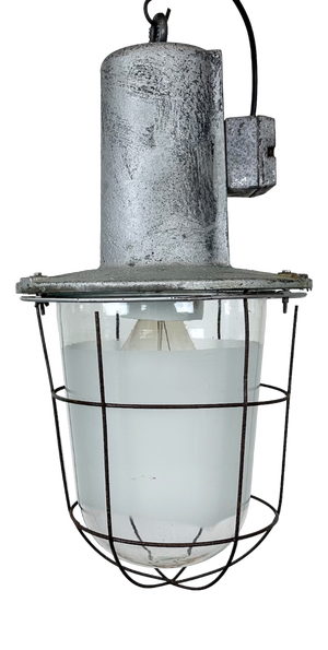Large Industrial Cast Aluminium Cage Pendant Light, 1960s