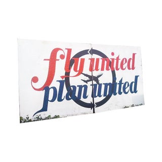 Vintage Handmade Wooden 1970s United Airlines Sign For Sale