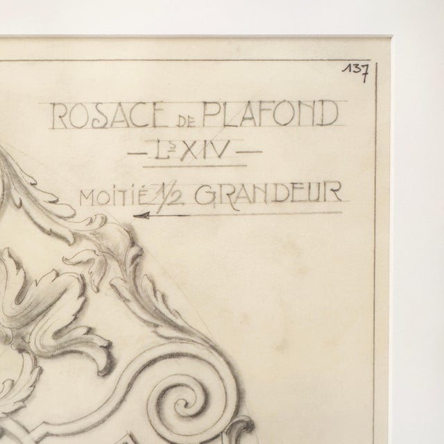 An original Jansen pencil drawing depicting an architectural detail "Rosace de Plafond" page 137. Stamped: Jansen, 9 Rue...