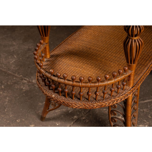 Wood Late 19th Century Victorian Wicker Parlor Table With Gallery Shelf For Sale - Image 7 of 11