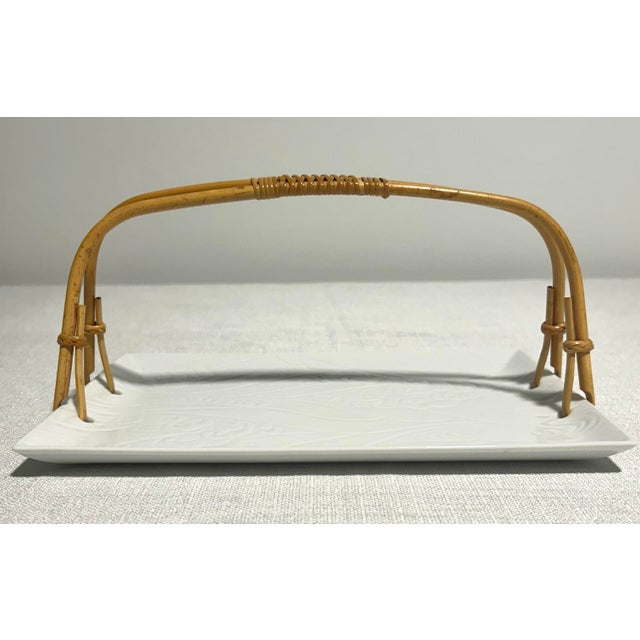 MCM Neiman Marcus Japanese Porcelain and Bamboo Handled Tray For Sale In Naples, FL - Image 6 of 6