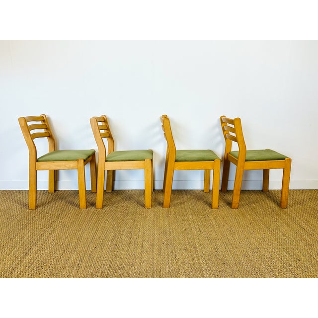 1960s Vintage Beechwood and Green Corduroy Dining Chairs, 1960s, Set of 4 For Sale - Image 5 of 18