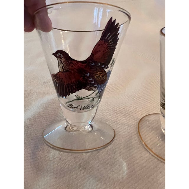 1960s Mid Century Cordial Glasses With Wild Birds a Pair For Sale - Image 5 of 5