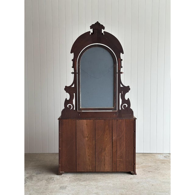 Antique Walnut Dresser With Arched Mirror and Carved Crest For Sale - Image 18 of 18