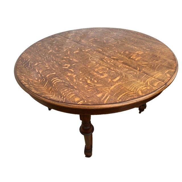 Early 20th Century Old English Revival Round Expansion Dining Table, Baluster Legs Quarter Sawn Oak For Sale In Palm Springs - Image 6 of 15