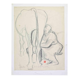 Suzanne Tourte, The Milking, 1940s, Pencil on Paper For Sale