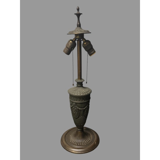 Antique Reverse Painted Glass 8 Panel Table Lamp Landscape Shade For Sale - Image 4 of 11