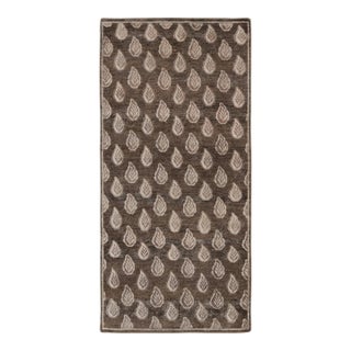 Rug & Kilim's Block Print Runner Rug, Rich Brown With Light Floral Patterns For Sale