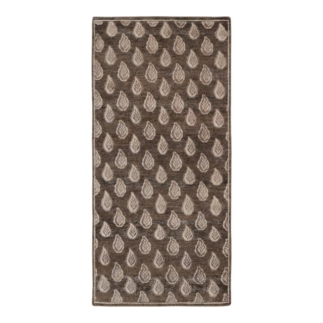 Rug & Kilim's Block Print Runner Rug, Rich Brown With Light Floral Patterns For Sale