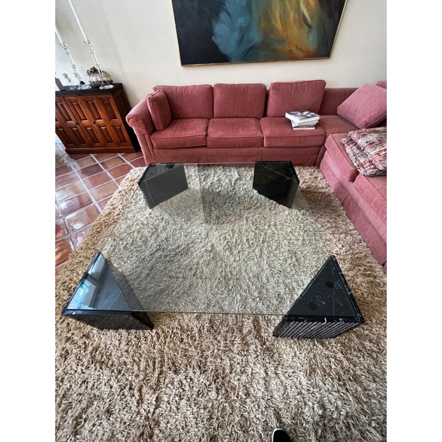 Glass Minimalist Custom Made Italian Fluted Marble and Glass Coffee Table For Sale - Image 7 of 7