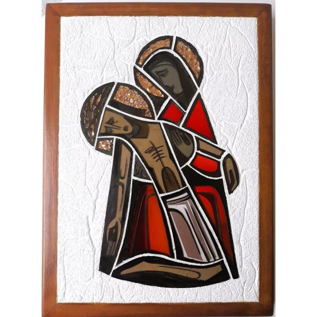 Stained Glass Tile Artwork with Sacral Maria and Jesus, 1950s For Sale - Image 7 of 8