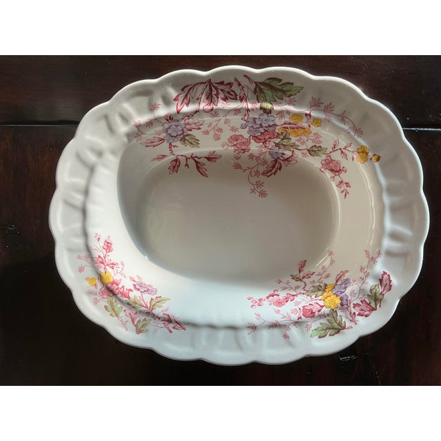 English Ridgway "English Garden" Staffordshire Ironstone Oval Serving Platter | Floral Transferware For Sale - Image 3 of 6