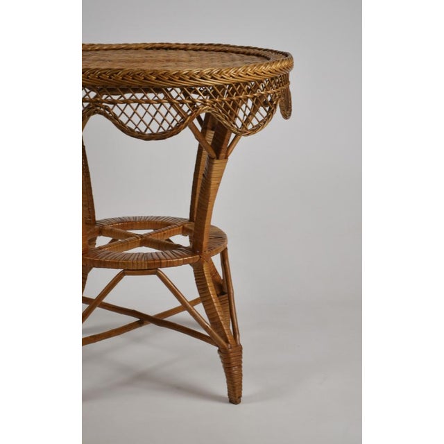 Vintage Wicker Rattan Side Table with Scalloped Edge, 1960s For Sale - Image 12 of 16