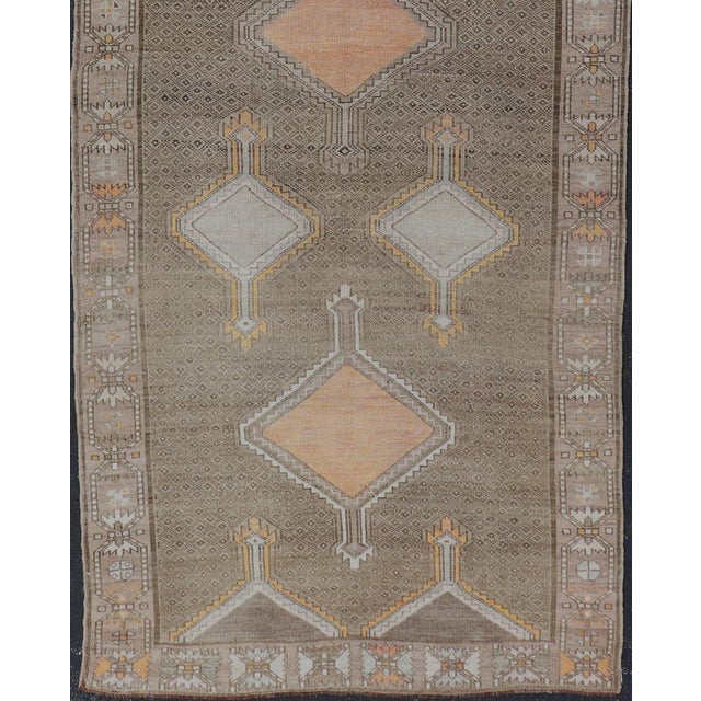 Vintage Turkish Kars Gallery Runner With Soft Taupe, Sand, and Muted Orange For Sale - Image 4 of 14