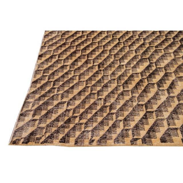 Vintage Turkish Handmade Abstract Art Deco Wool Rug For Sale - Image 4 of 10