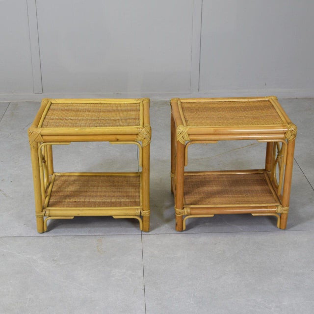 Nightstands and Stool in Bamboo and Vimini, 1960s, Set of 3 For Sale - Image 6 of 9