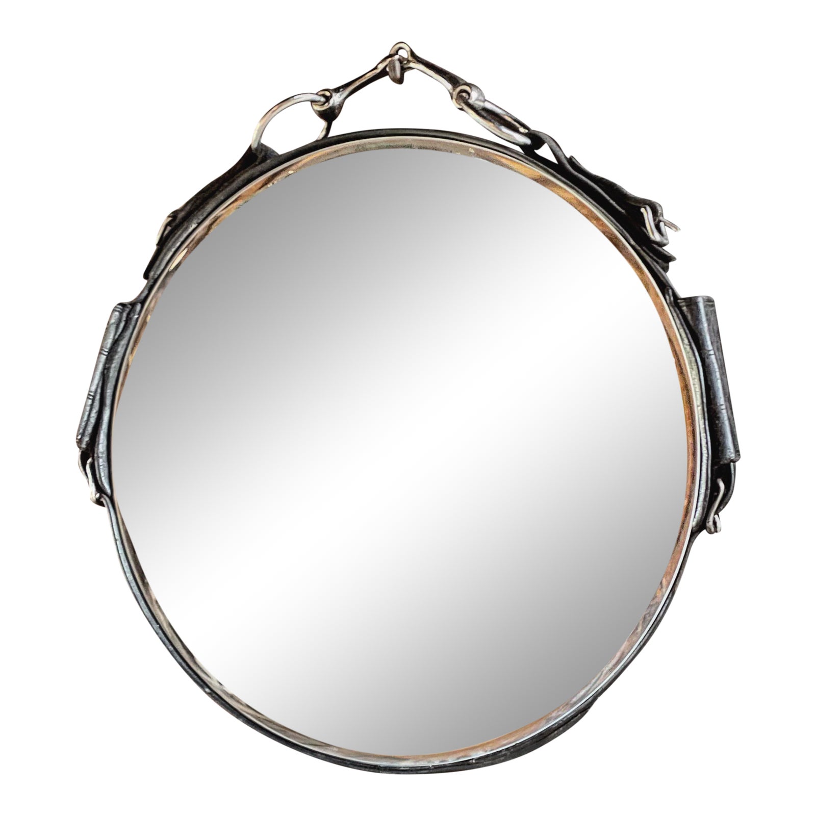 Round Mirror With a Leather Horse Bridle and Bit Trim Chairish