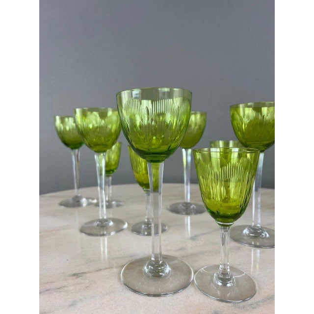 Antique Baccarat Green Crystal Glassware Set, Set of 12 For Sale - Image 5 of 11