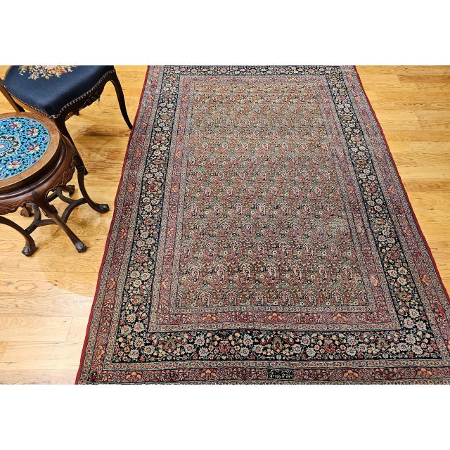1900 - 1909 Vintage Persian Qum Area Rug, Hand-Knotted Wool, Allover Paisley Pattern, 5x8, Camel & Red For Sale - Image 5 of 14